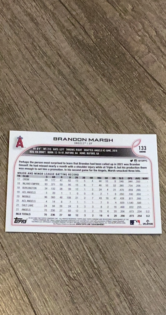 Brandon Marsh 2022 Topps Chrome 133 trading card image rear