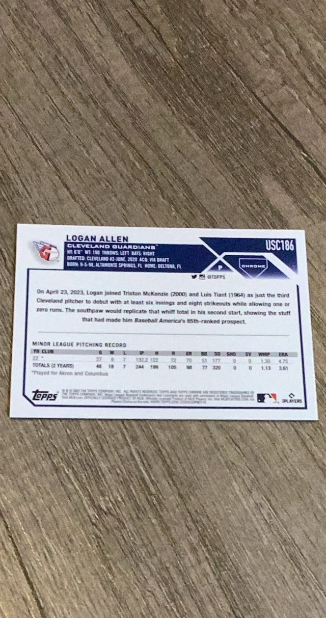 Logan Allen 2023 Topps Chrome Update USC186 trading card image rear