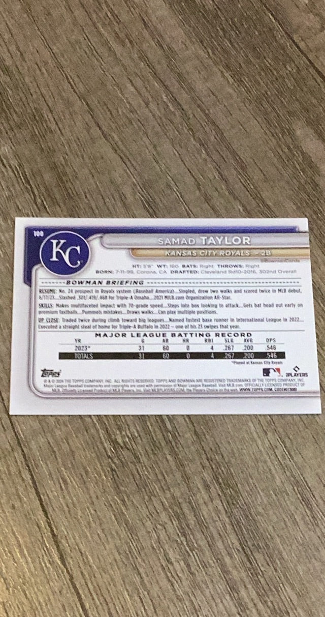 Samad Taylor 2024 Bowman 100 trading card image rear