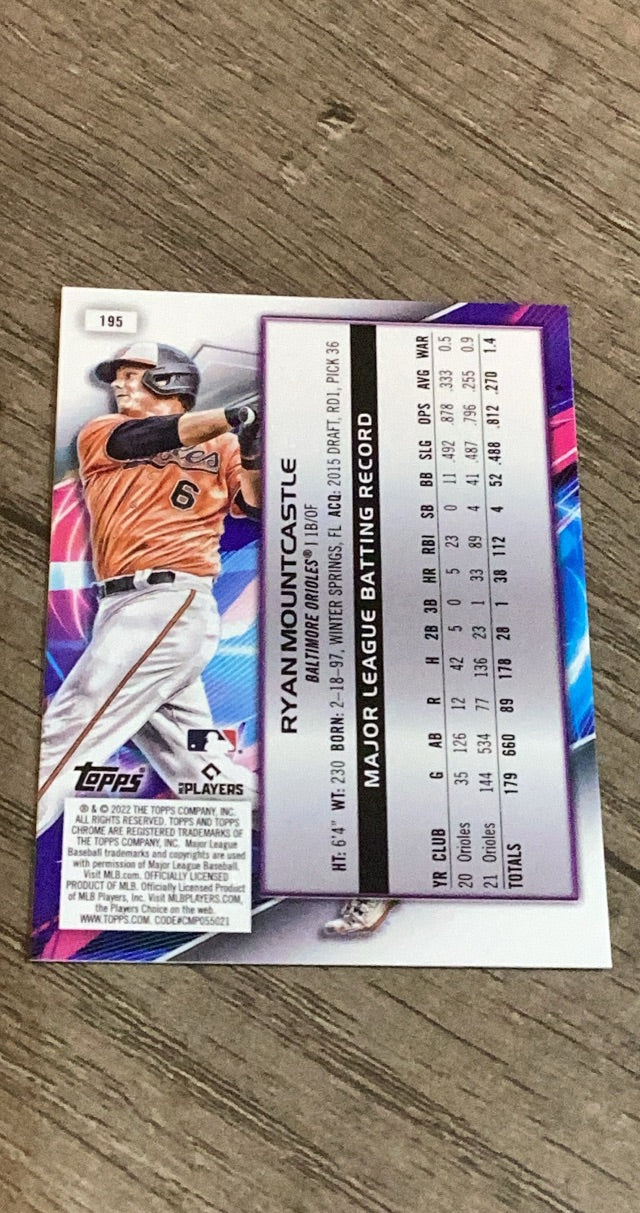 Ryan Mountcastle 2022 Topps Chrome Cosmic Nucleus Refractor 195 trading card image rear