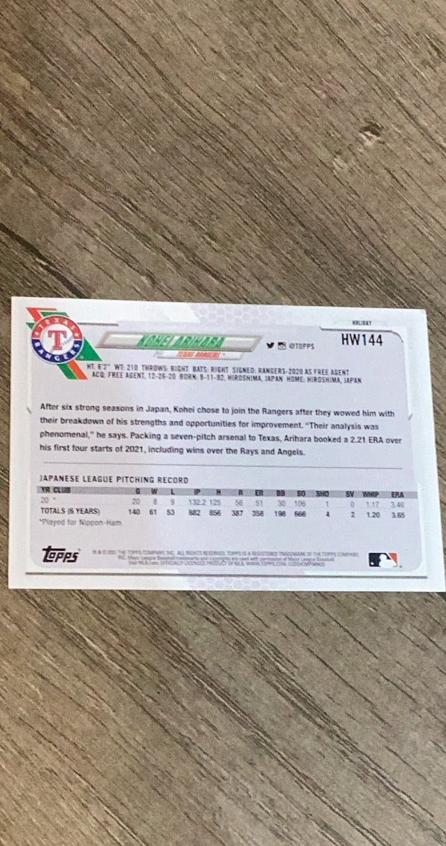 Kohei Arihara 2021 Topps Holiday HW144 trading card image rear