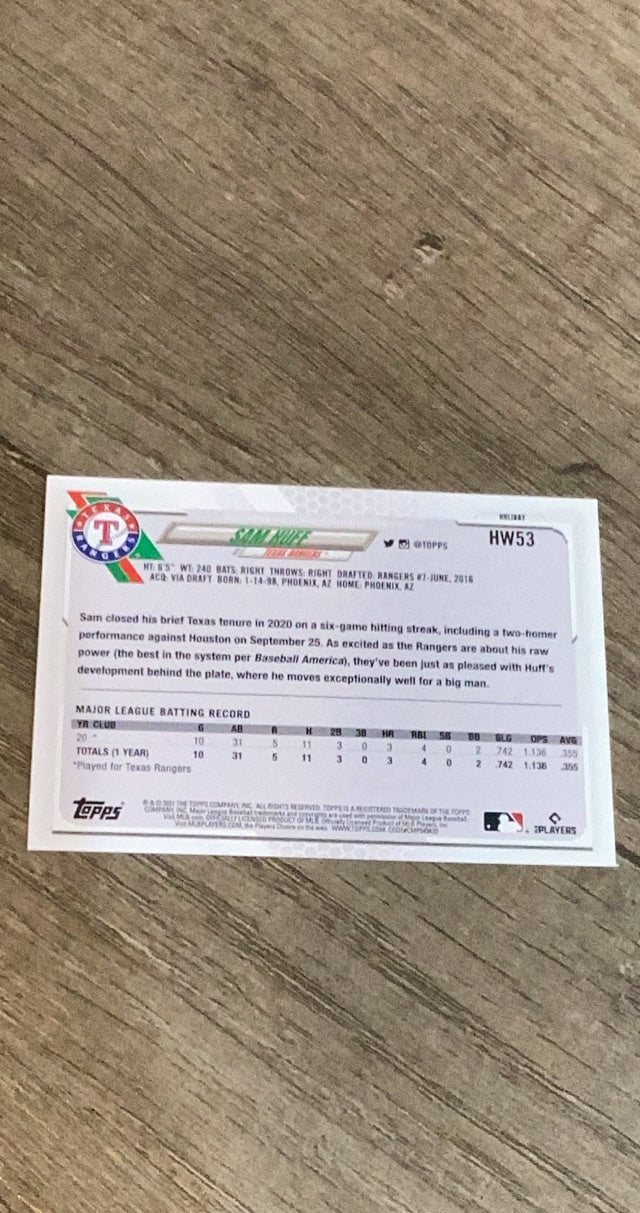 Sam Huff 2021 Topps Holiday HW53 trading card image rear