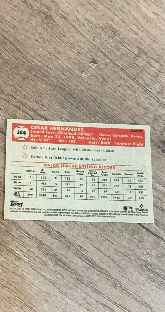 Cesar Hernandez 2021 Topps Chrome Platinum Anniversary Refractor 384 trading card image rear