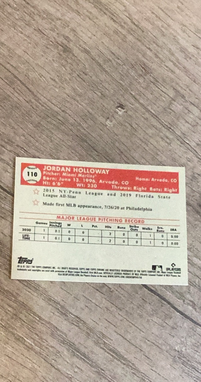 Jordan Holloway 2021 Topps Chrome Platinum Anniversary 110 trading card image rear