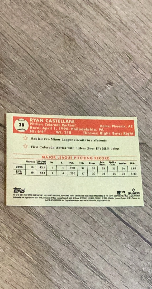 Ryan Castellani 2021 Topps Chrome Platinum Anniversary 38 trading card image rear