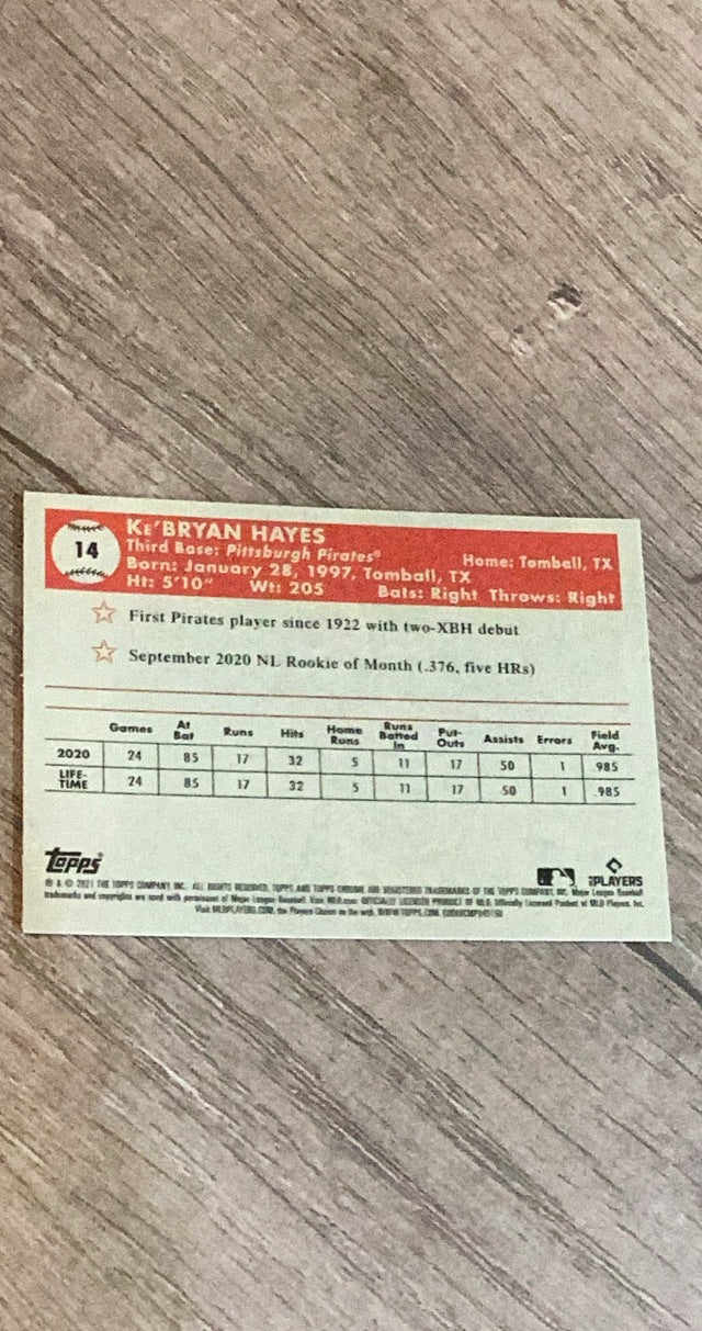 Ke'Bryan Hayes 2021 Topps Chrome Platinum Anniversary 14 trading card image rear
