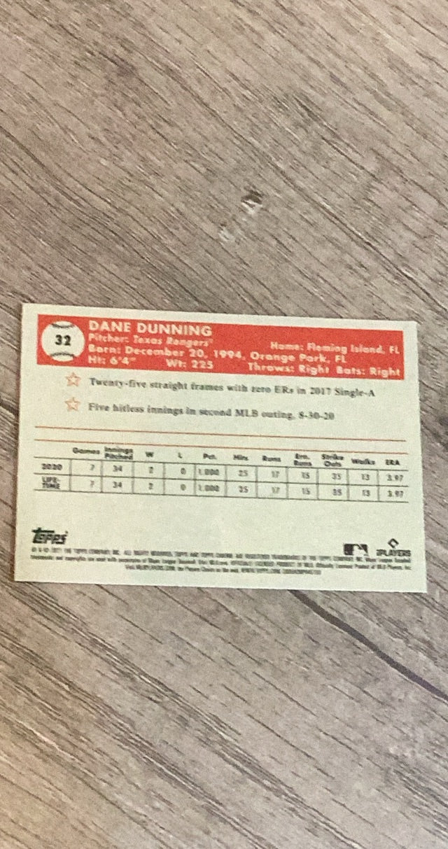 Dane Dunning 2021 Topps Chrome Platinum Anniversary 32 trading card image rear
