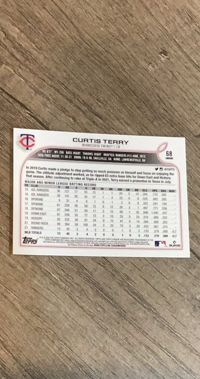 Curtis Terry 2022 Topps Chrome Pink Refractor 68 trading card image rear