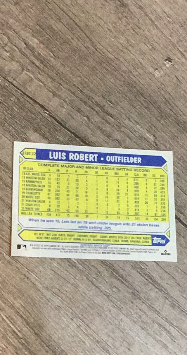 Luis Robert 2022 Topps Chrome 1987 Topps Baseball 35th Anniversary 87BC-12 trading card image rear