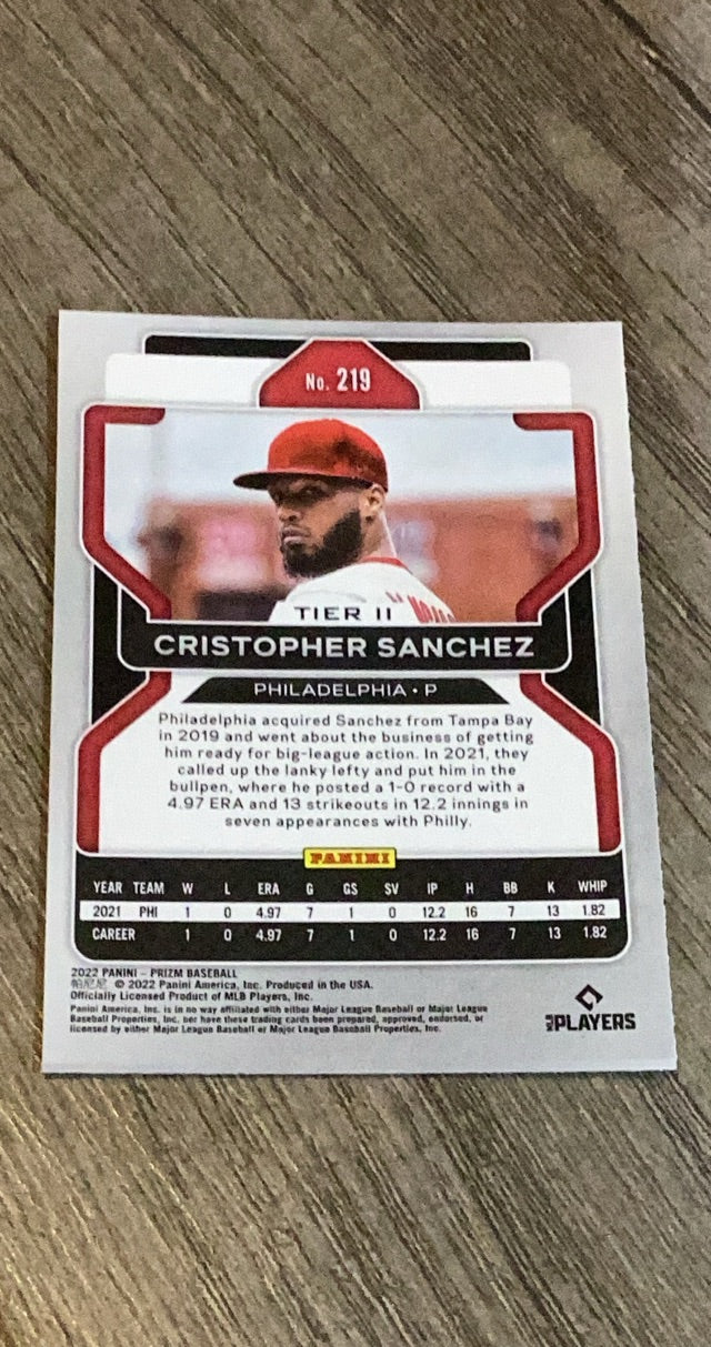 Cristopher Sanchez 2022 Panini Prizm 219 trading card image rear