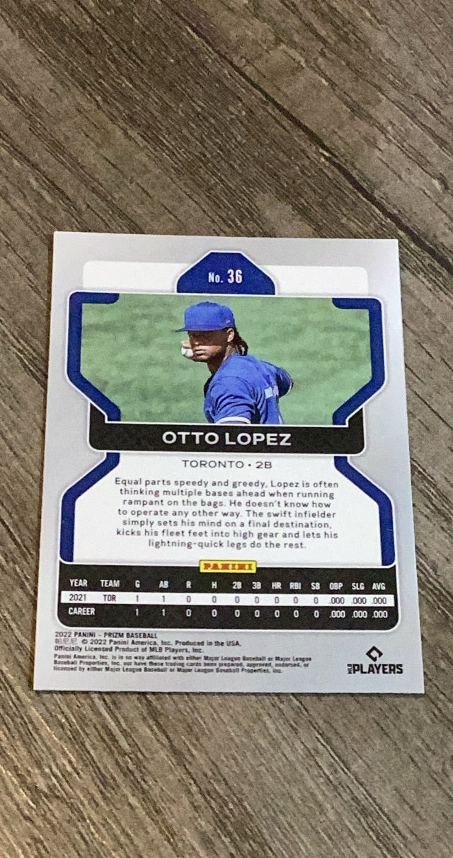 Otto Lopez 2022 Panini Prizm 36 trading card image rear
