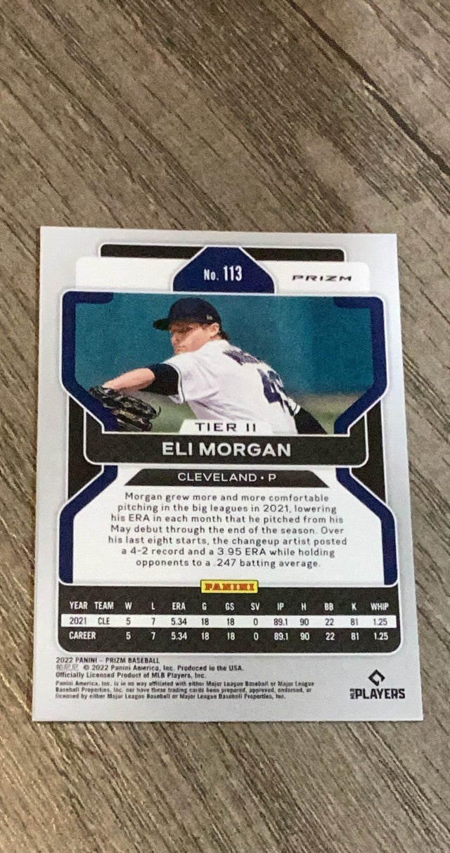 Eli Morgan 2022 Panini Prizm - Red/White/Blue Prizm 113 trading card image rear