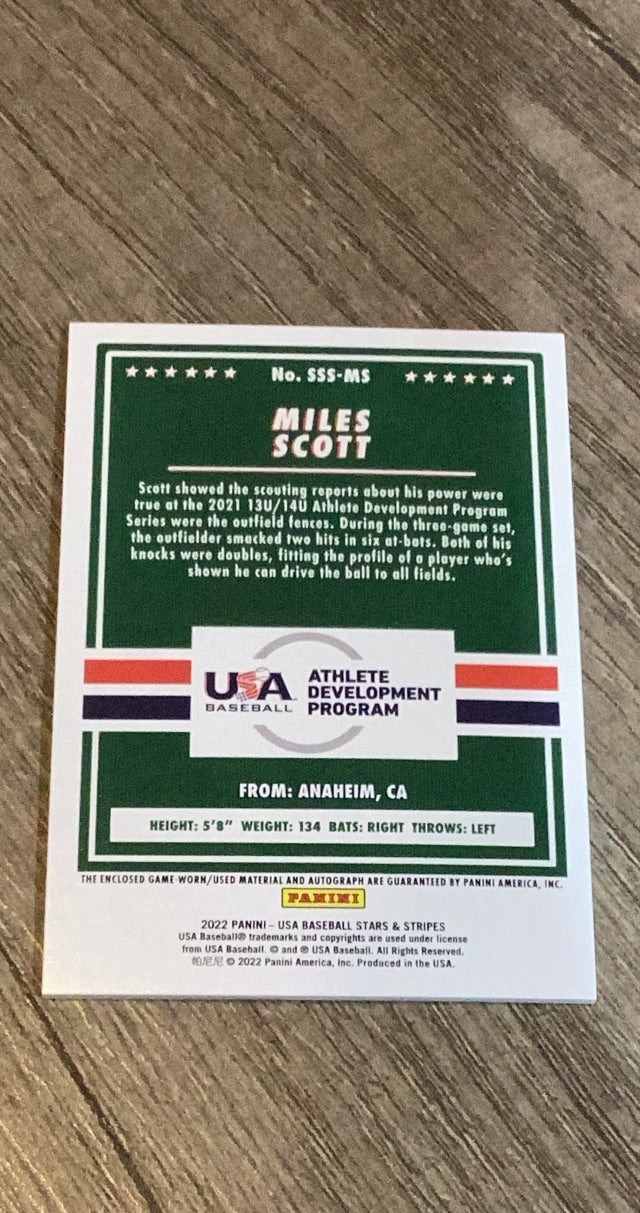 Miles Scott 2022 Stars & Stripes Signatures SSS-MS trading card image rear