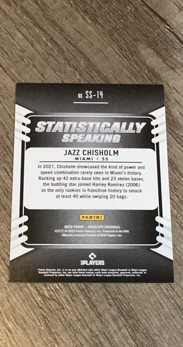 Jazz Chisholm 2022 Panini Absolute - Statistically Speaking Retail SS-14 trading card image rear