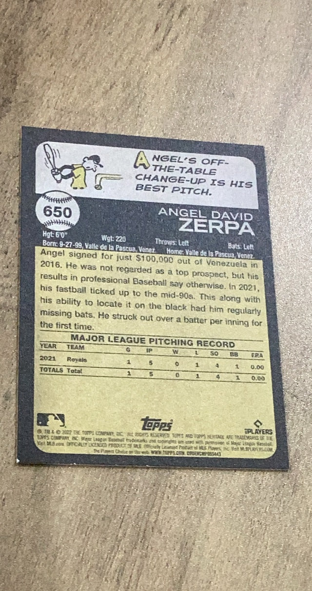 Angel Zerpa MLB Kansas City Royals 2022 Topps Heritage 650 RC Trading Card Topps