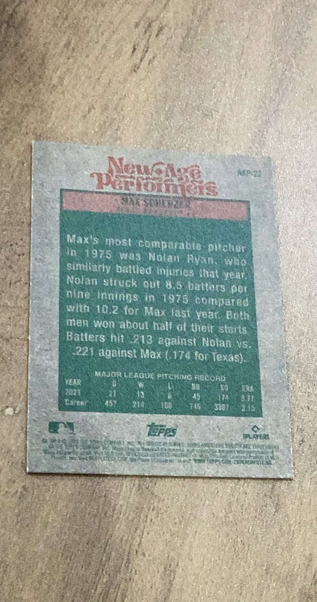 Max Scherzer MLB Texas Rangers 2024 Topps Heritage New Age Performers NAP-22 Insert Trading Card Topps