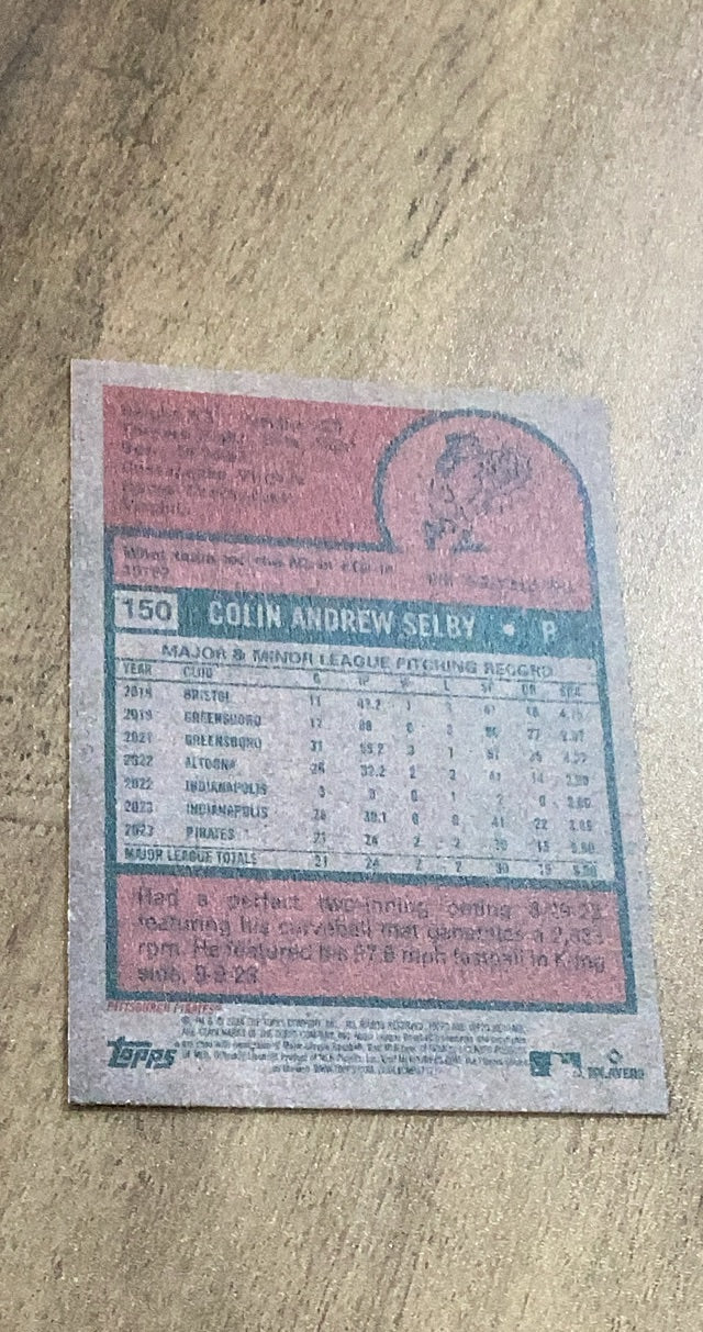 Colin Selby 2024 Topps Heritage 150 rookie card image rear