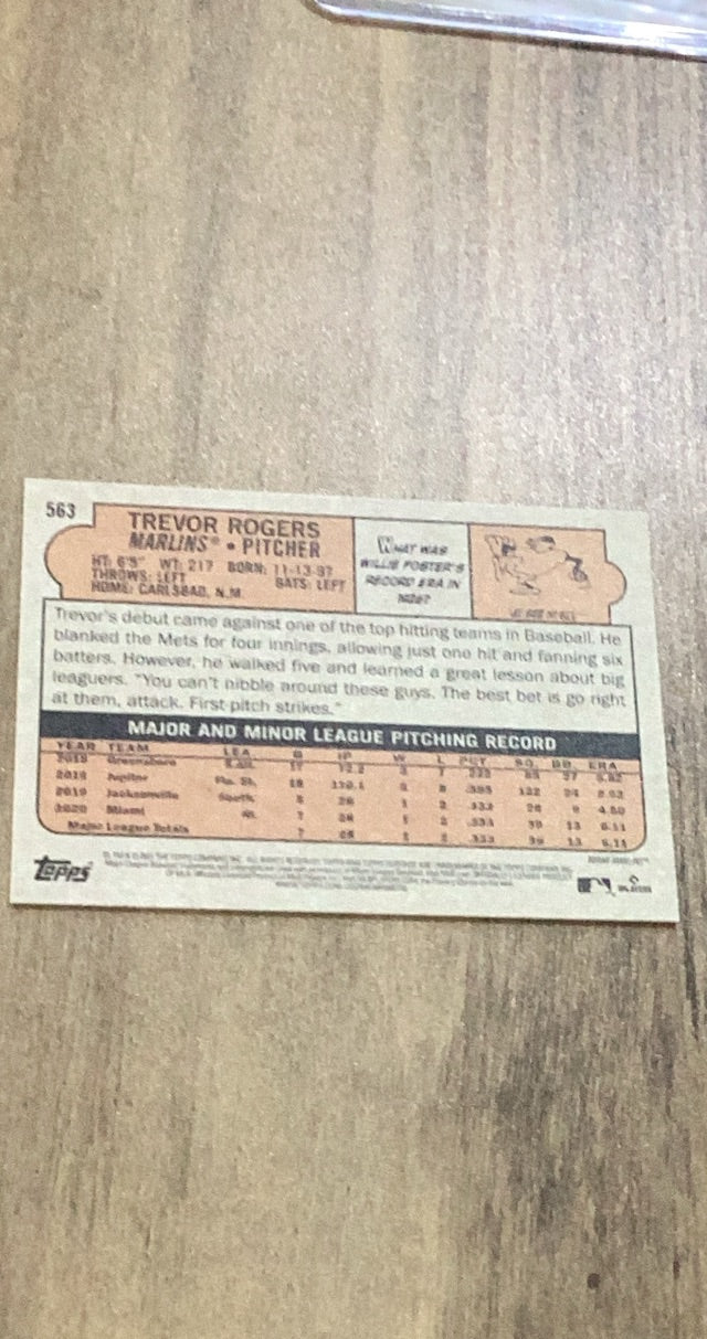Trevor Rogers 2021 Topps Heritage 563 rookie card image rear