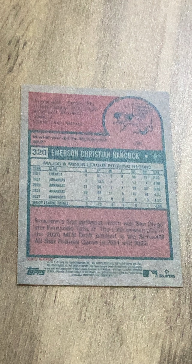 Emerson Hancock 2024 Topps Heritage 320 rookie card image rear