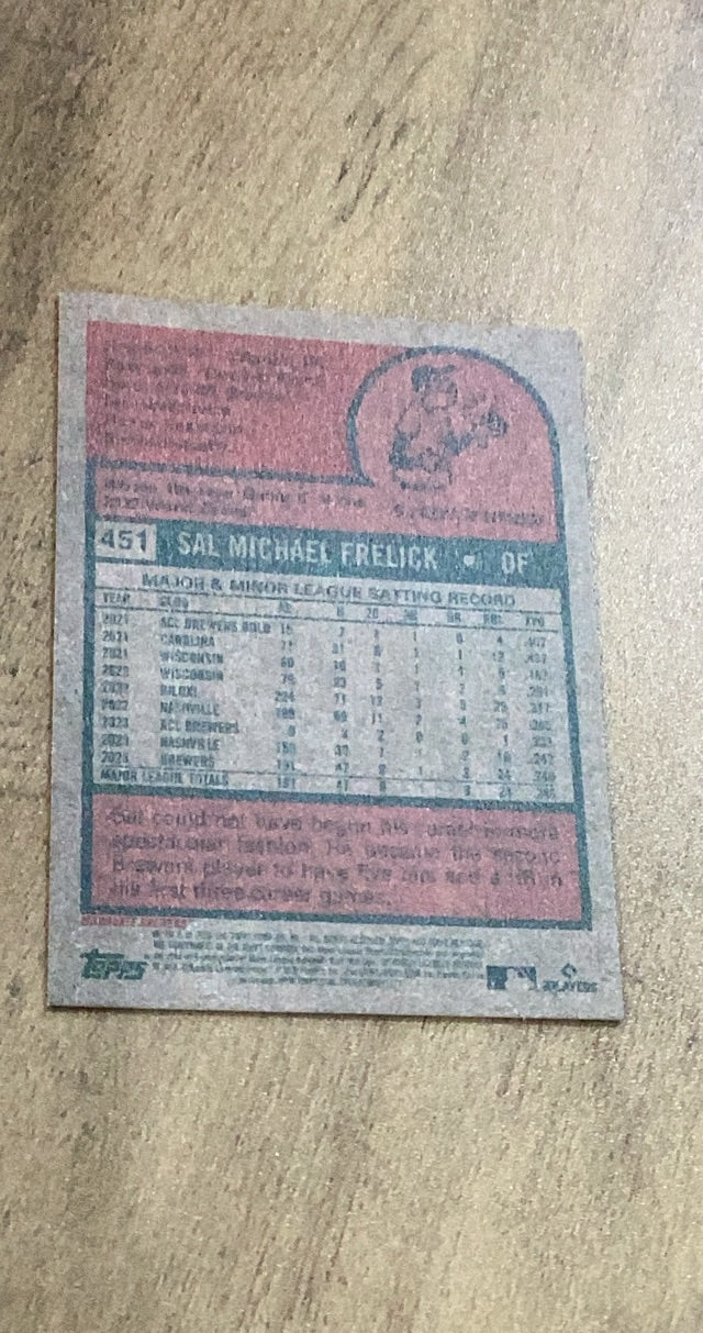 Sal Frelick MLB Milwaukee Brewers 2024 Topps Heritage 451 RC Trading Card Topps