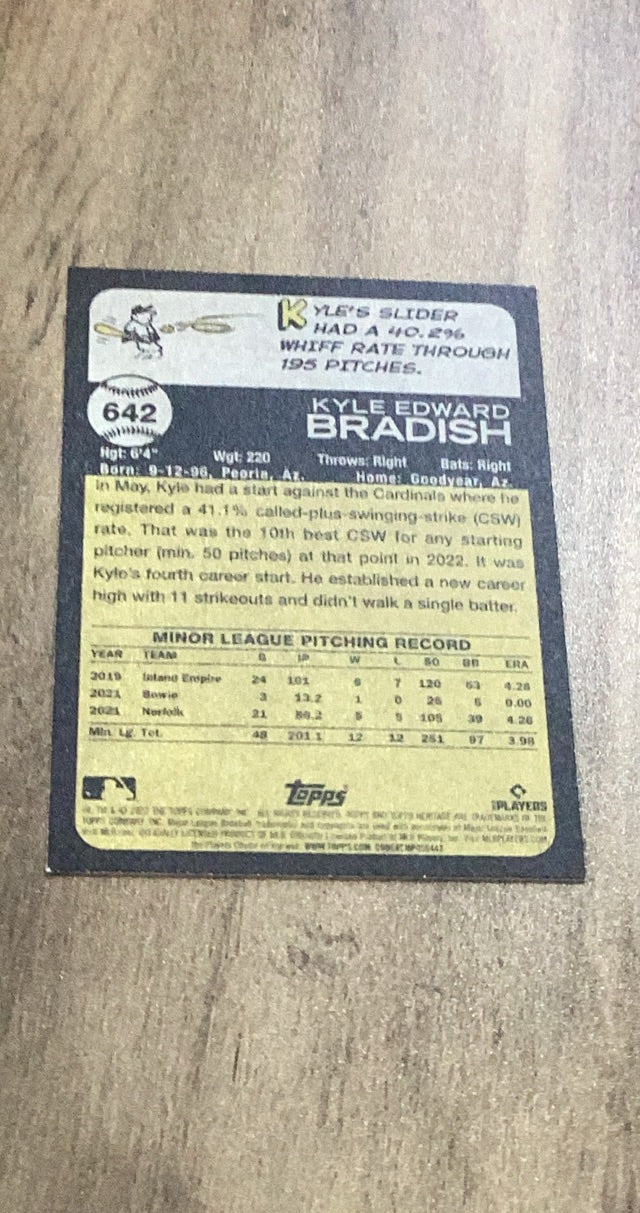 Kyle Bradish 2022 Topps Heritage 642 rookie card image rear