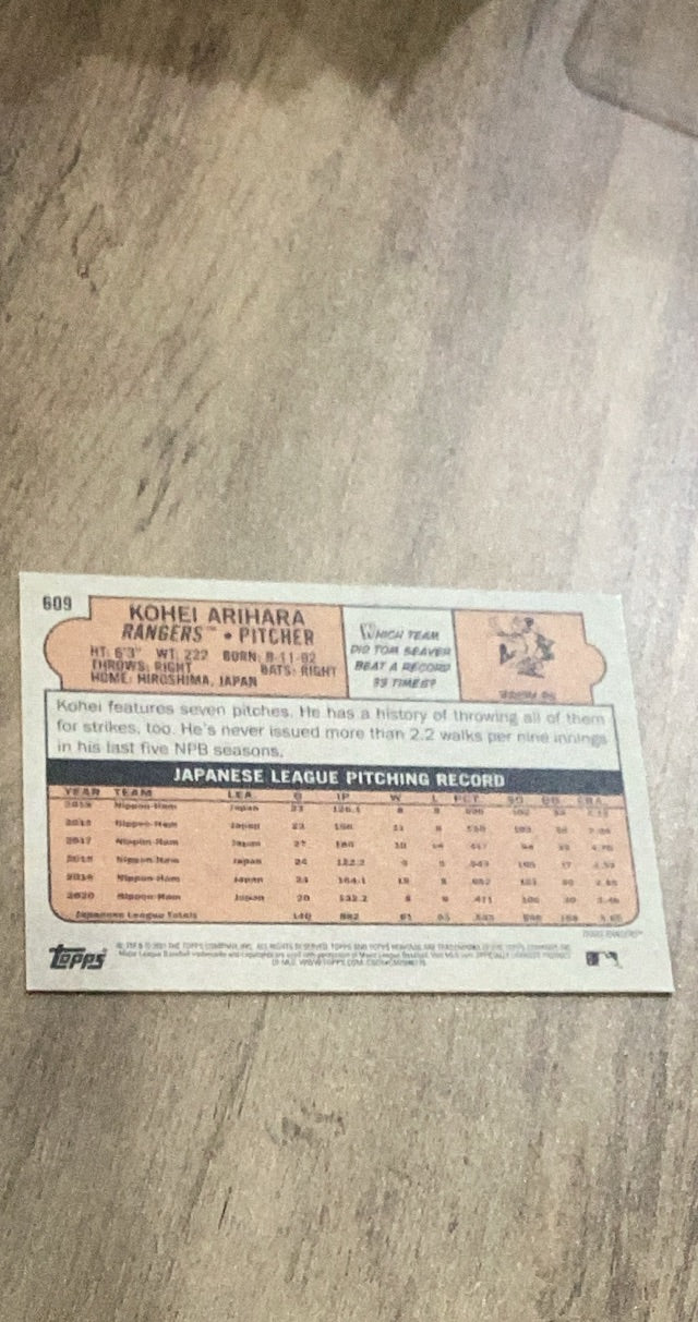 Kohei Arihara 2021 Topps Heritage 609 rookie card image rear