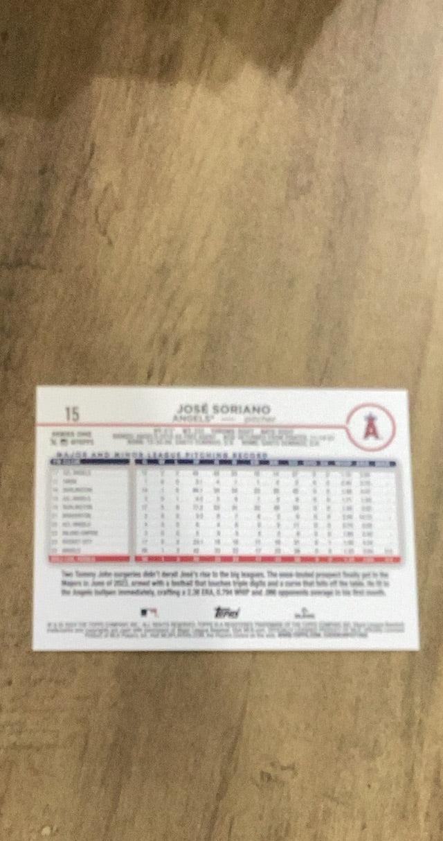 José Soriano 2024 Topps 15 rookie card image rear