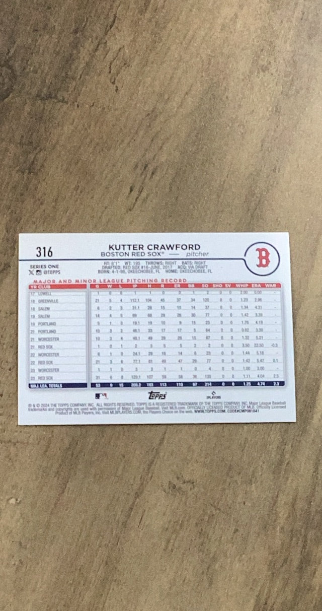 Kutter Crawford 2024 Topps Holiday 316 parallel image rear