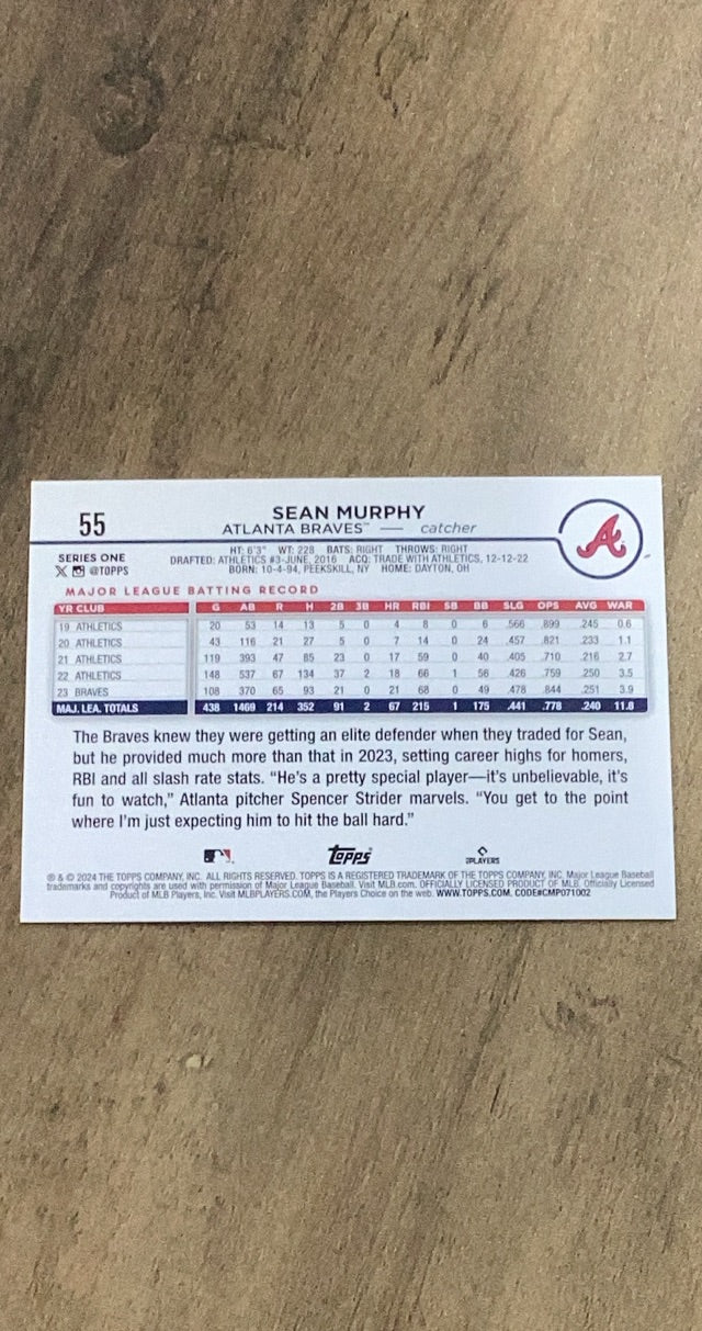 Sean Murphy 2024 Topps 55 base card image rear
