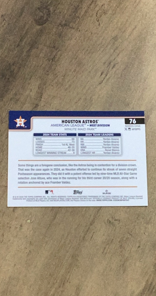 Houston Astros 2025 Topps 76 team card image rear