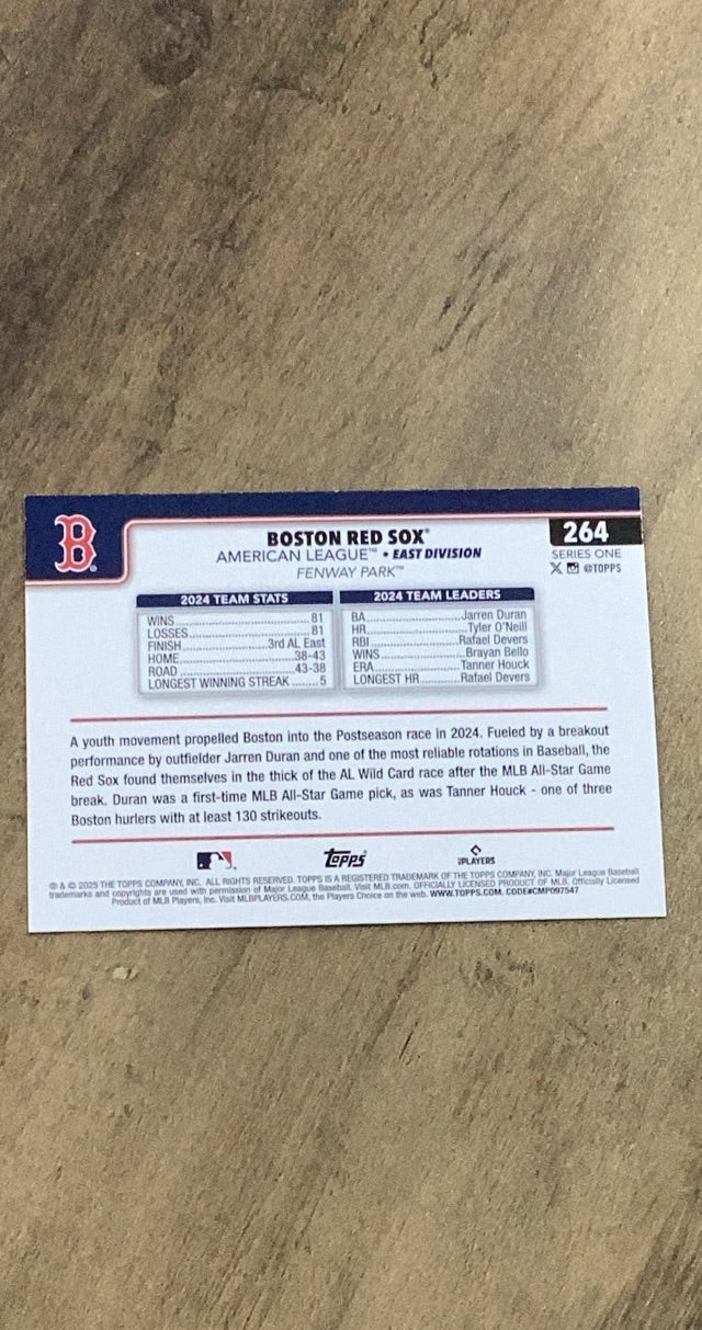 Boston Red Sox 2025 Topps 264 team card image rear
