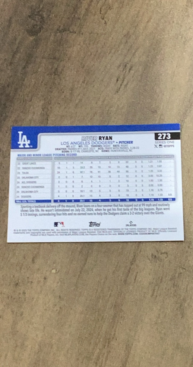 River Ryan 2025 Topps 273 rookie card image rear