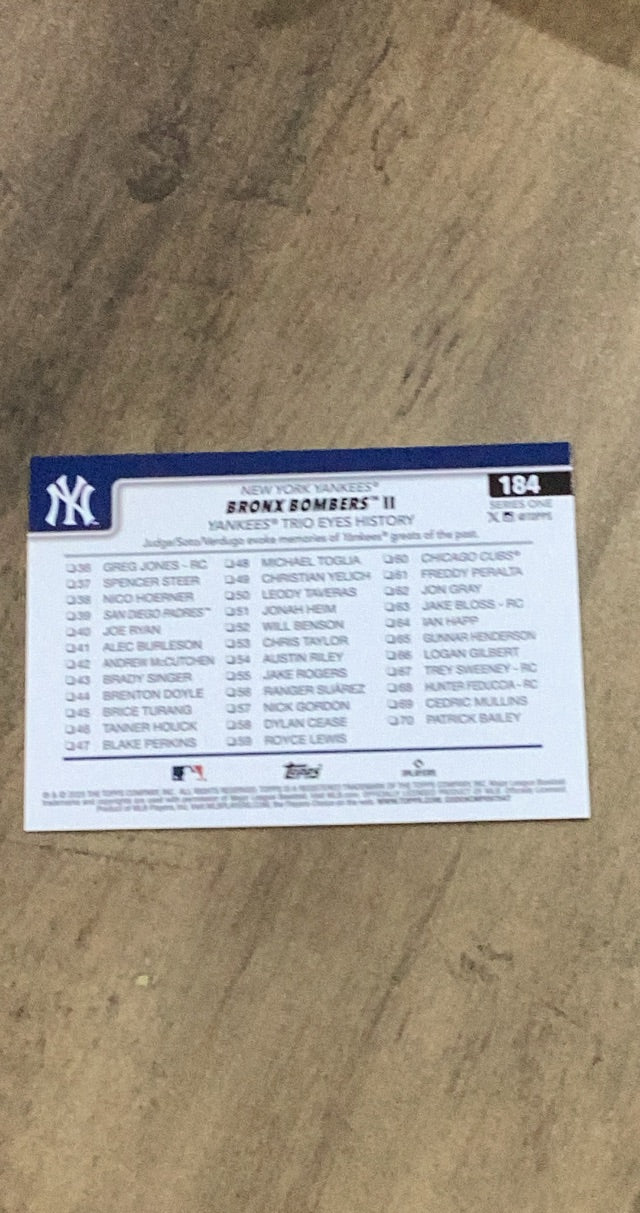 Bronx Bombers II Yankees Trio 2025 Topps 184 trading card image rear