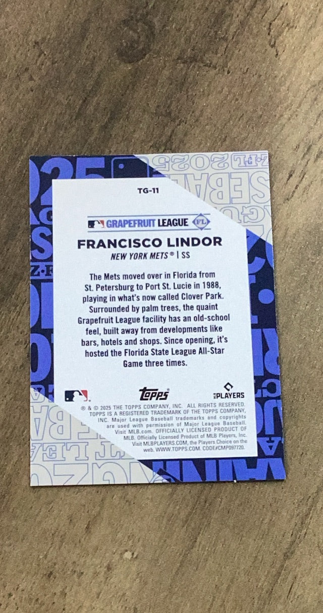 Francisco Lindor 2025 Topps TG-11 Trading Card image rear