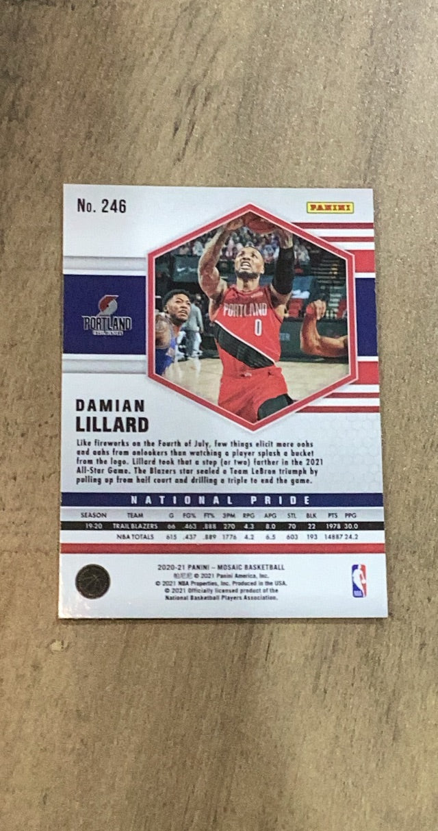 Damian Lillard 2020-21 Panini Mosaic 246 trading card image rear