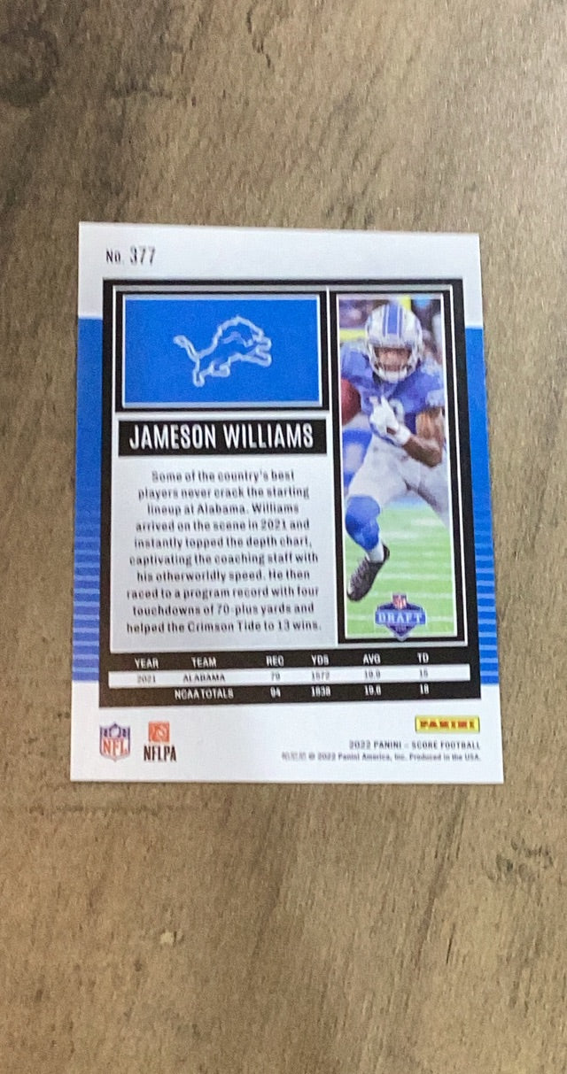 Jameson Williams 2022 Score 377 Trading Card image rear