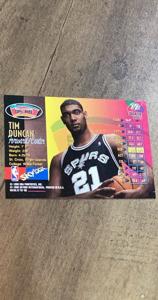 Tim Duncan 1997-98 Metal Universe 72 back