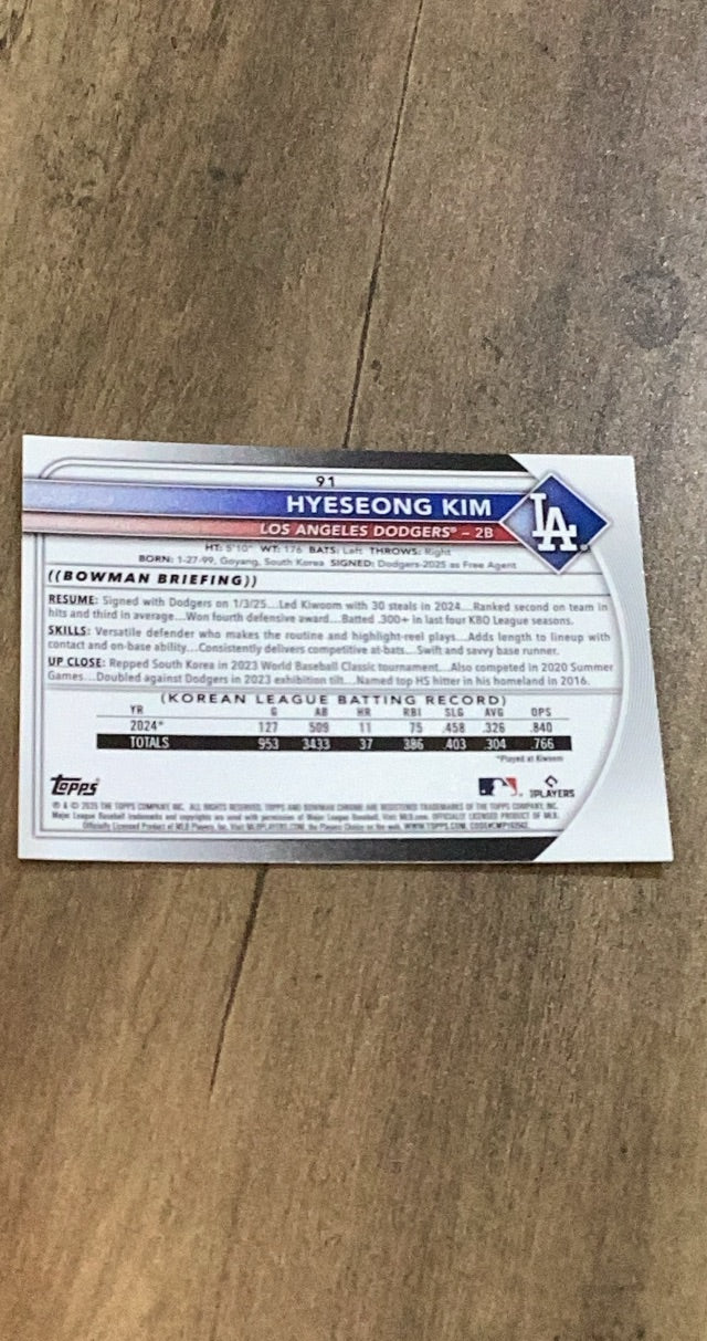 Hyeseong Kim 2025 Bowman Chrome Mojo 91 back