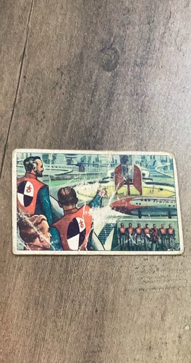 Spacemen Inspect Rocket Center 1951 Bowman 1 trading card image front