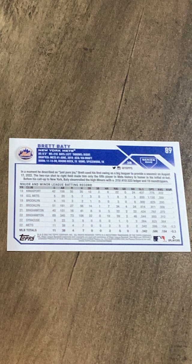 Brett Baty 2023 Topps 89 back