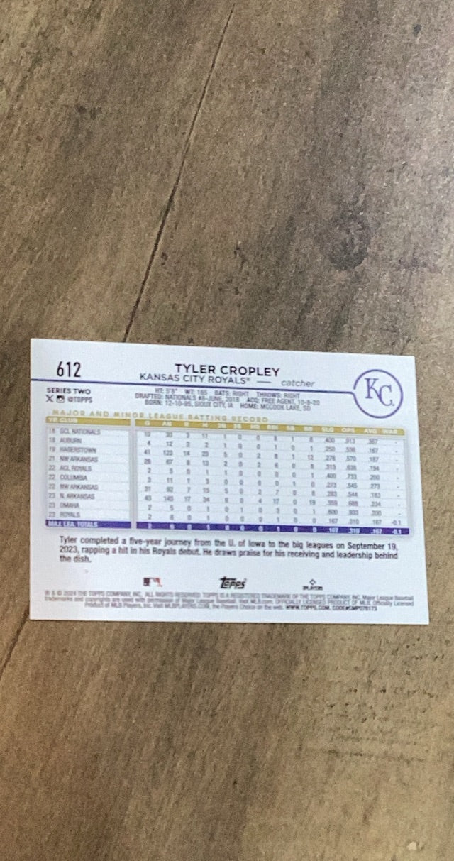 Tyler Cropley 2024 Topps 612 back