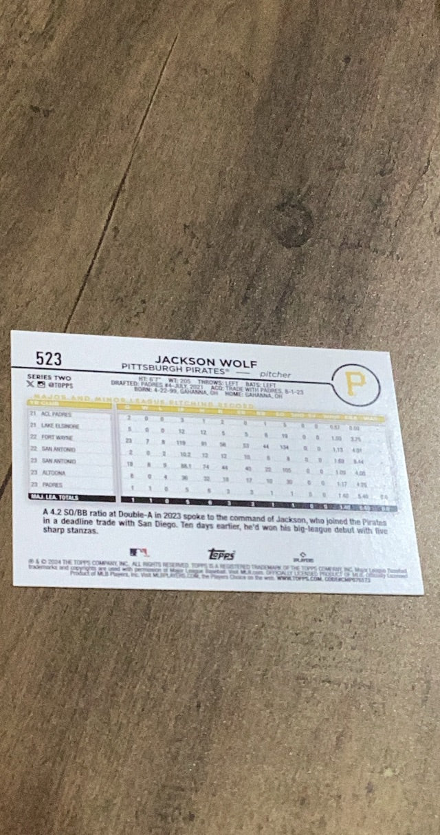 Jackson Wolf 2024 Topps 523 back