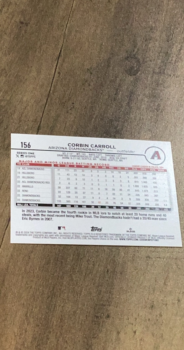 Corbin Carroll 2024 Topps 156 back