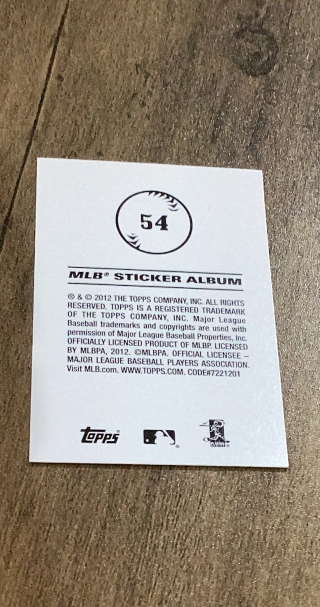 Southpaw 2012 Topps Stickers 54 trading card image rear