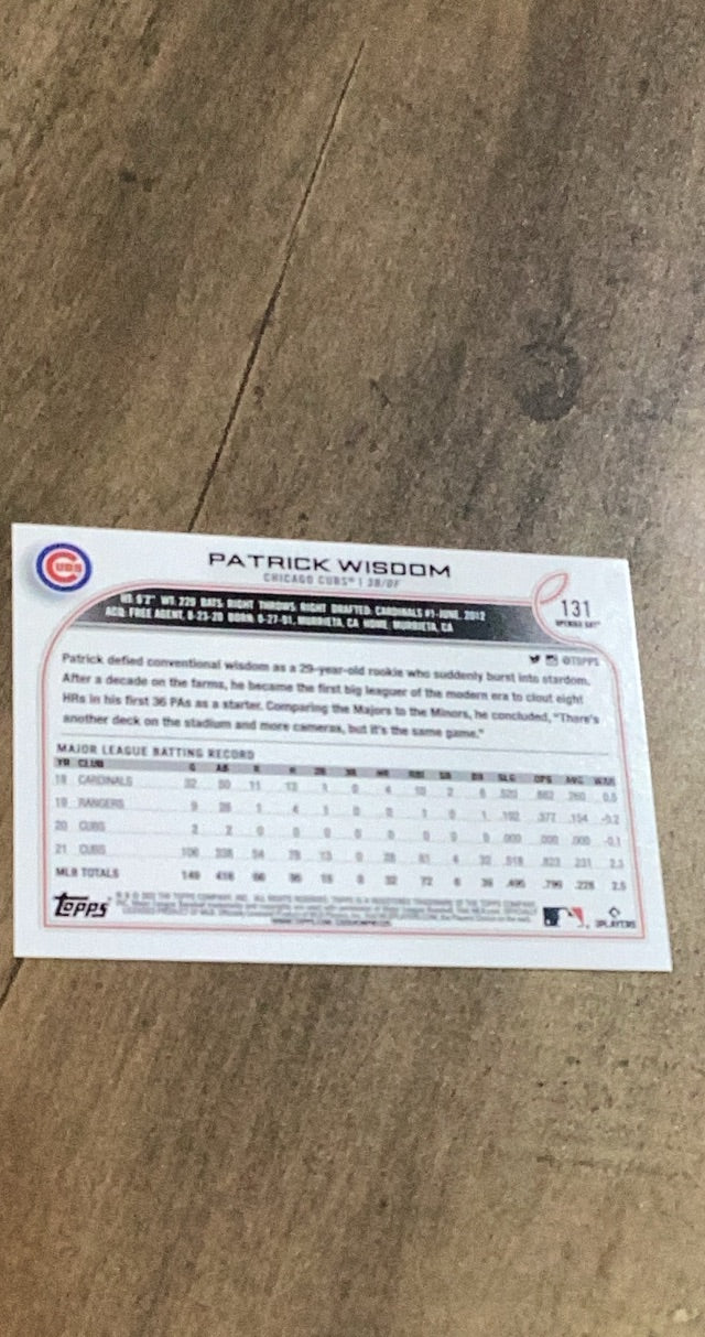 Patrick Wisdom 2022 Topps Opening Day 131 trading card image rear