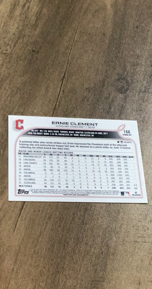 Ernie Clement 2022 Topps Opening Day 166 trading card image rear