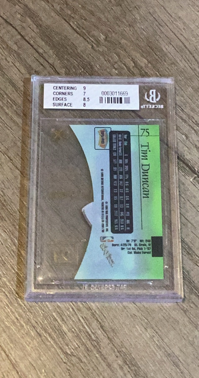 Tim Duncan 1997-98 Skybox E-X2001 75 trading card image rear