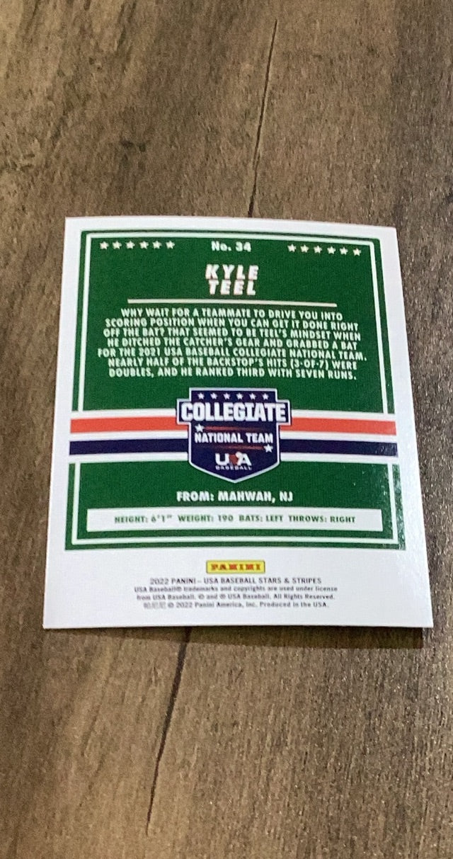 Kyle Teel 2022 Panini Stars & Stripes 34 trading card image rear