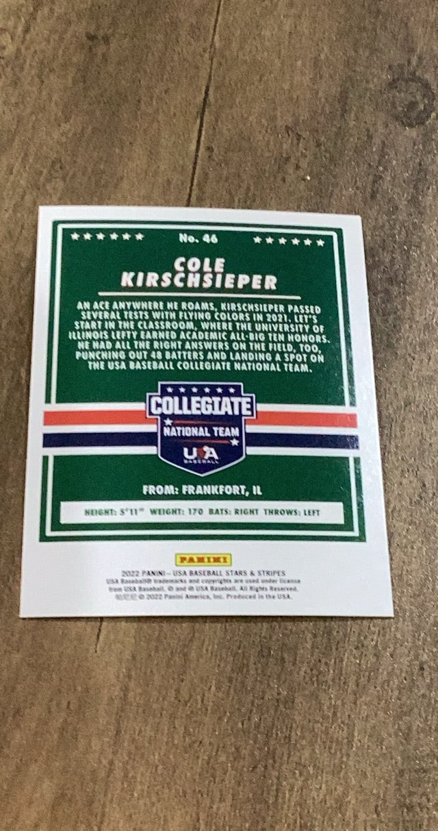 Cole Kirschsieper 2022 Panini Stars & Stripes Longevity 46 trading card image rear