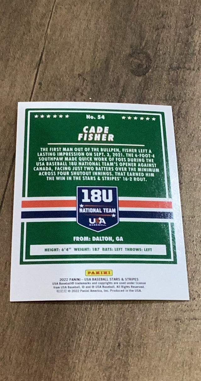 Cade Fisher 2022 Panini Stars & Stripes 54 trading card image rear